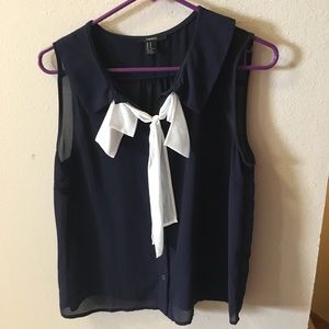 Navy bow-front blouse